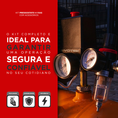 Kit Pressostato Com Filtro Eliminador Água E Acessórios 1/4