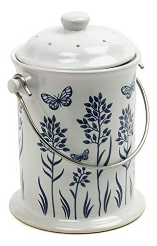 Contenedor De Compost  Floral Azul/blanco, 3 Cuartos