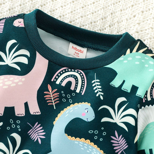 Conjunto De Sudadera Niños 1-5a Con Estampado De Dinosaurio Verde Oscuro 2-3 Años