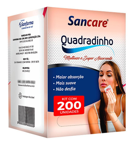 Quadradinho Sancare Compressa Removedor Maquiagem 100 Unid