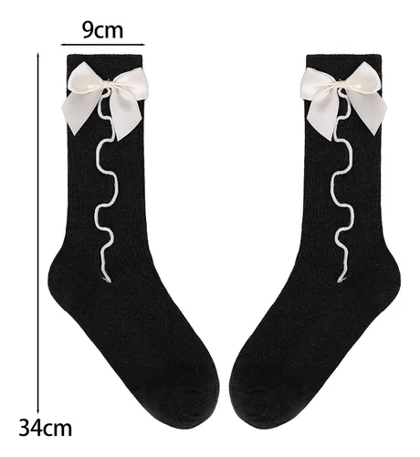 Calcetines De Algodón Con Lazo, Calcetines Medios Dulces, Ca