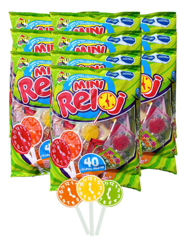 Paleta Mini Reloj 320 Pz Fresa Piña Naranja Limón