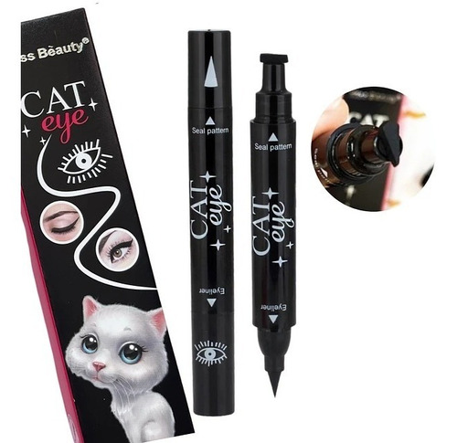 Delineador 2 En 1 Estampado Cat Eye Kiss Beauty Color Negro