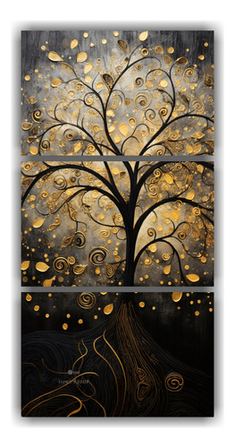 120x240cm Tríptico Árbol Negro Y Dorado En Estilo Galería