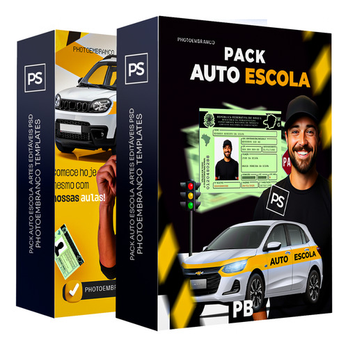 Pack Auto Escola Cnh, 210 Artes Editáveis Para Photoshop Psd