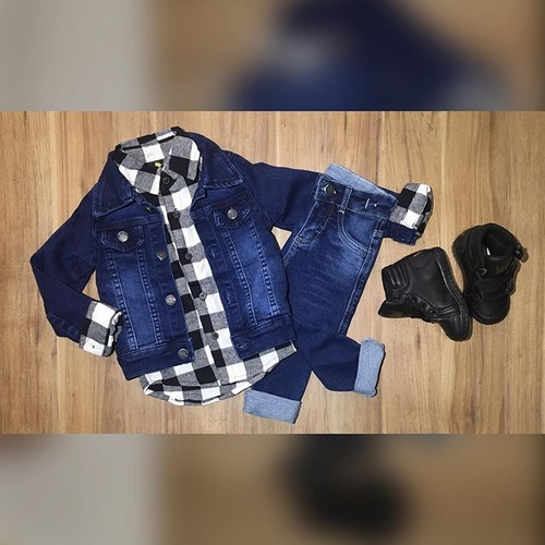 jaqueta jeans flanelada