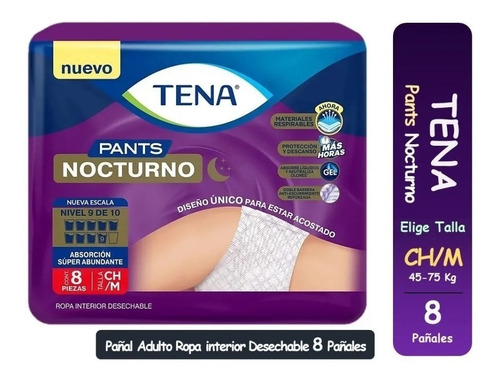 Tena Pants Nocturno 1 Paquete X 8 Ud Elige Talla