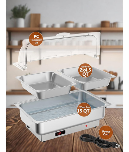 Buffet Eléctrico Kybolt 2x4.5qt Con Control De Temperatura
