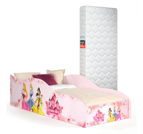 Cama Infantil Princesa Com Grade Proteção E Colchão Cor Rosa