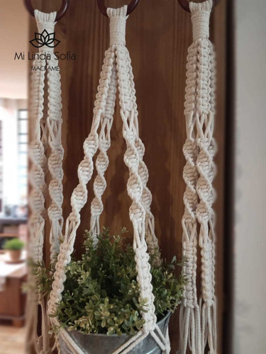 Portamaceta Macrame Colgante C/argolla De Madera Mod Gloria