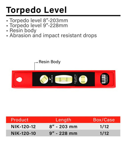 Nivel De Medición Torpedo Nikatto 3 Gotas Magnético 228mm