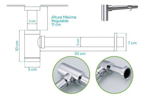 Imagen 3 de 10 de Sifon Extensible Cromado Para Lavatorio Ideal 1616