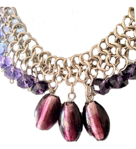 Collar Con Cristales Facetados Violetas Y Murano Video 