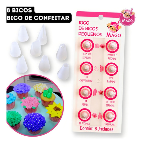 Kit 8un Bico De Confeitar Plástico Resistente Pequeno Mago