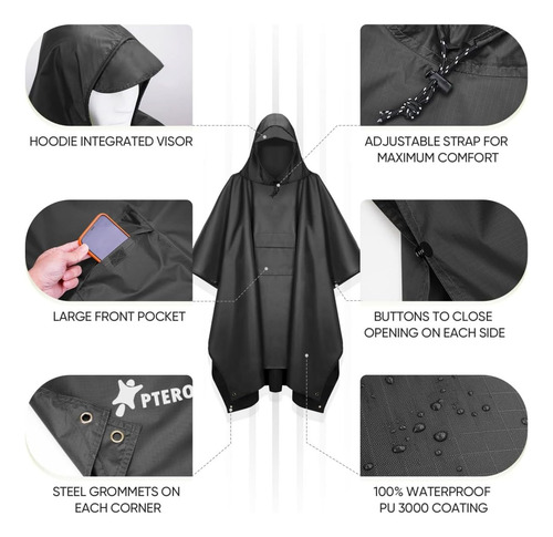 Capa De Lluvia Militar Impermeable 3 En 1 Con Capucha Poncho