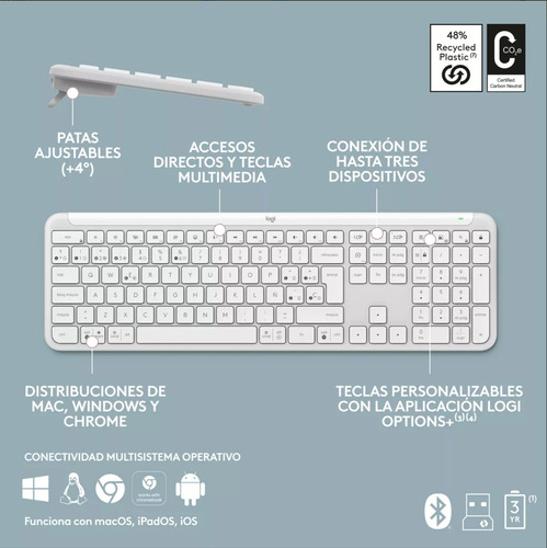 Teclado Slim K950 Blanco Español Latino Logitech
