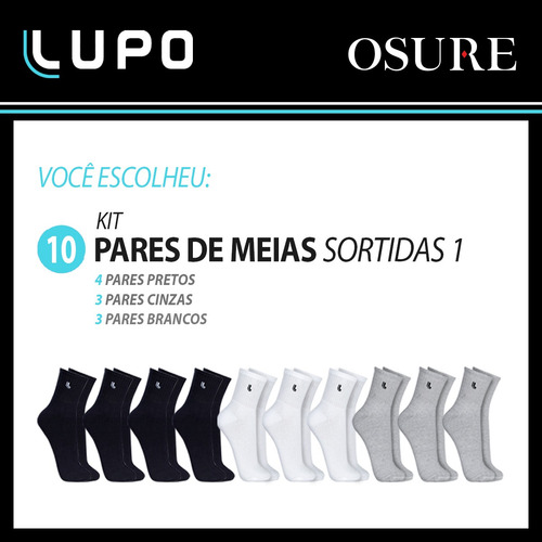 Kit 10 Pares Meia Lupo Cano Médio Masculina Atacado Original