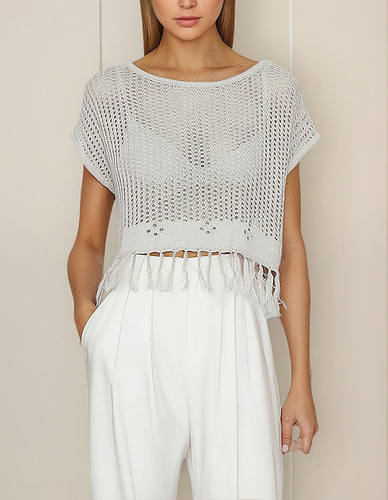 Blusa Tipo TĂșnica Holgada Con Cuello Redondo Y Flecos Para