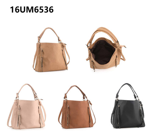 Cartera Pu Extra Large Con Correa Extraible La Chapelle Negro Lisa Oro Negro
