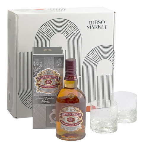 Caja Regalo Chivas 12 + 2 Vasos De Whisky De Cristal 