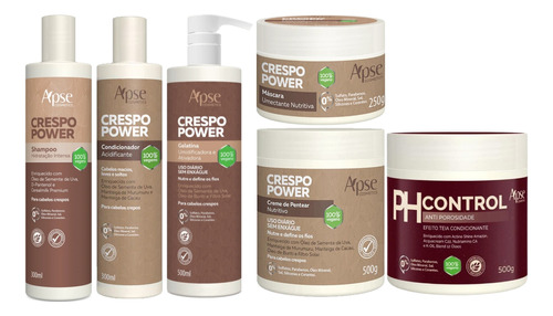 Kit Apse Crespo Power Anti Porosidade Grande 6 Produtos