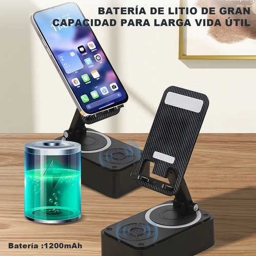 - Bocina Bluetooth Portátil Con Soporte Para Celular Y Carga
