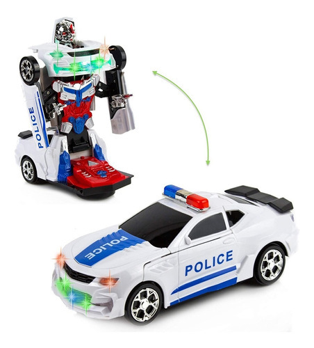 Auto Policía Transformer Luz Sonido Sirena Música Movimiento Personaje Policia Robot