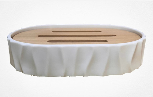 Jabonera Ovalada Plástico Abs Y Bambú Blanco