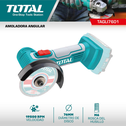 Amoladora Angular Mini Inalambrica 76mm Total 20v + 7 Discos