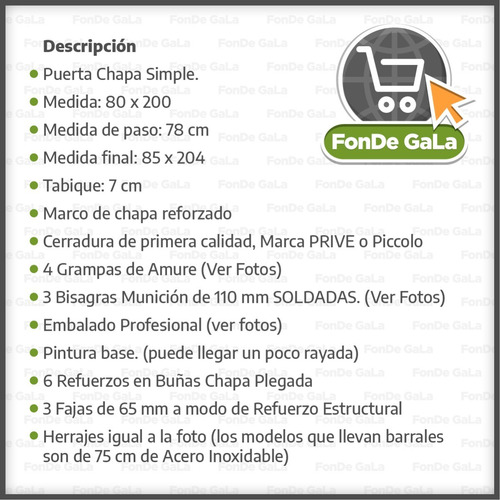Imagen 7 de 9 de Puerta Chapa Simple Reforzada 80 X 200 Cerradura 1er Calidad