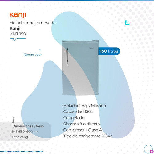 Heladera Bajo Mesada Kanji 150l Con Congelador Knj150