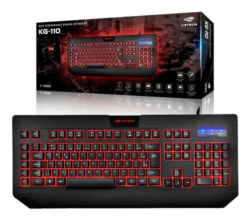 Teclado Gamer C3 Tech Led Abnt2 - Kg-110bk Para Games 