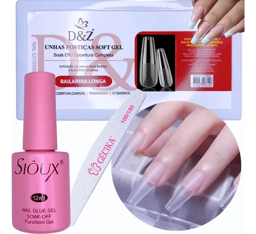 Kit 100 Unhas Postiça Bailarina para Alongamento Natural - Pacote 12  unidades - postiças realista