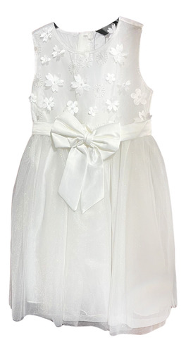 Vestido De Gasa Blanco Con Flores Para Niña