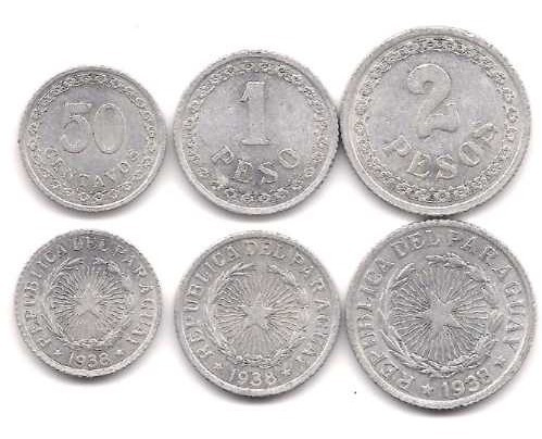 Serie De 3 Monedas De Paraguay Año 1938 Muy Buenas