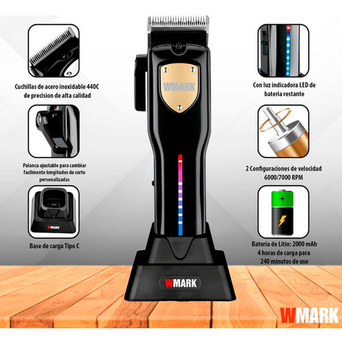 Wmark Maquina Cortadora De Pelo Inalambrica Ng-2043 6c