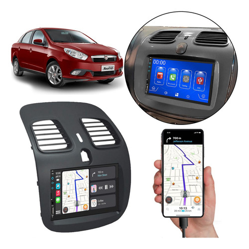 Kit Multimidia Carplay Android Auto Mp5 Grand Siena 12 13-21 Cor Champagne