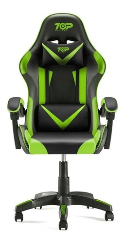 Silla de escritorio Top Digital CH-02 gamer ergonómica  negra y verde con tapizado de cuero sintético