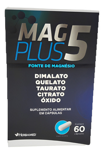 Mag Plus 5 60 Caps 550mg Magnésio Dimalato Quelato Herbamed Sabor Sem sabor