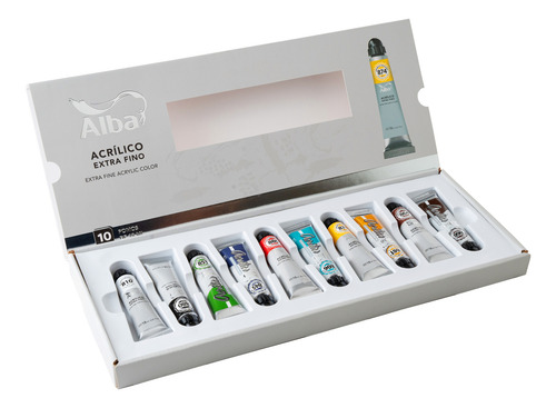 Set Caja Acrilicos Profesionales Alba X 10 Pomos De 18 Ml Caja Regalo