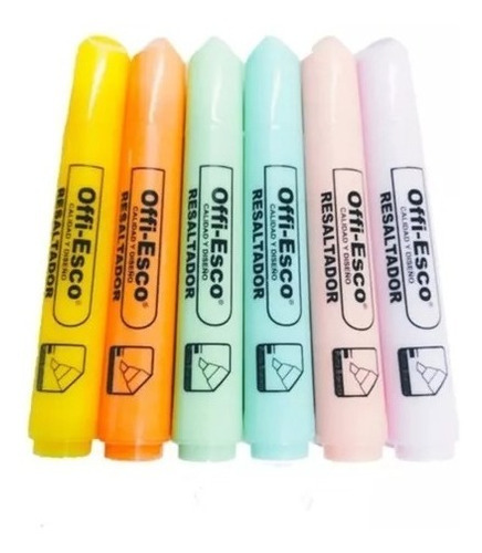 Imagen 2 de 3 de Resaltador Offi Esco Oe- 540 Estuche X 6 Colores Pastel