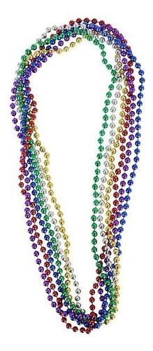 Collar De Cuentas Metalizado De 80cm X 4 Unidades Mardi Gras Color Plateado