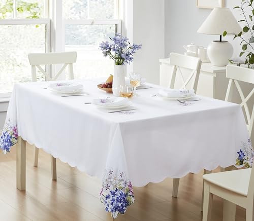 Mantel Rectangular Bordado De Hortensias 152 X 259 Cm