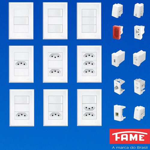 8un Tomada Padrão Quádrupla 20a 4x4 Com Placa Evidence Fame