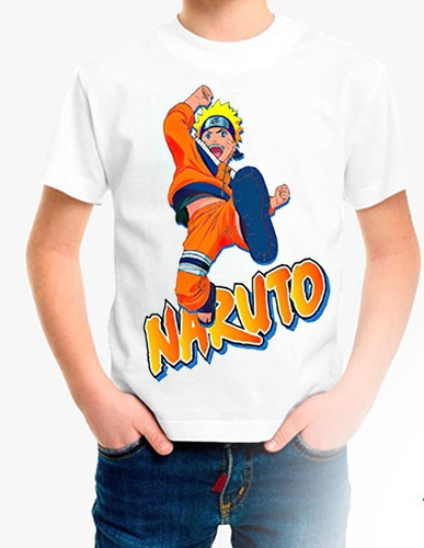 Polera Estampada 100% Algodón Niño Naruto Con Logo 001