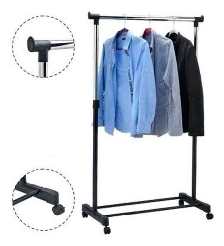 Perchero Regulable De Aluminio Con Ruedas Barral Simple Negro