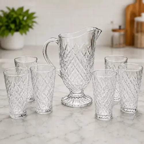 Jogo De Jarra 1,5 Litros Com 6 Copos  300ml Em Vidro Paris Incolor