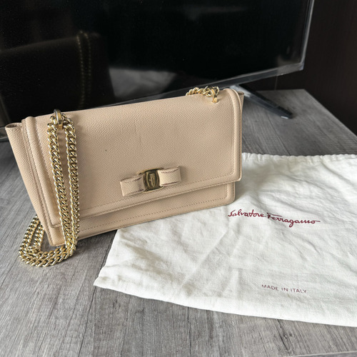 Bolsa Ferragamo Crossbody (original) Rosa Pálido Lisa Oro Oro (Usado)