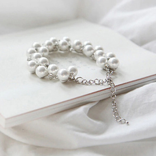 Pulseira Strass Pérola Noiva Debutante Festa Prata Barata