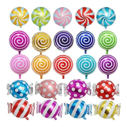 24 Globos Metalicos Fiesta Dulces Caramelos 46 Cm